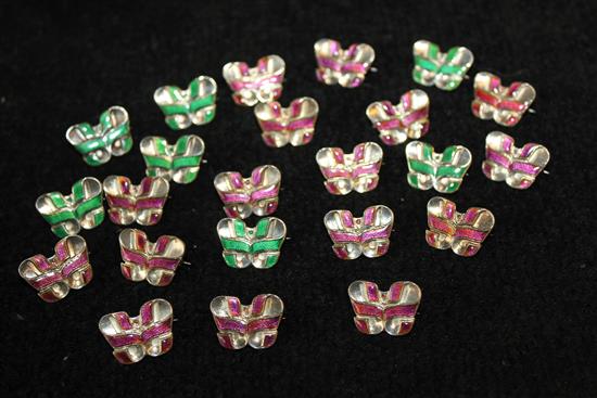 23 x 1960s silver and enamel bow brooches